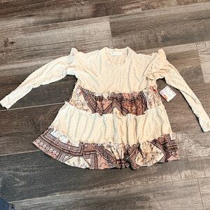 Cream and Brown Long Sleeve Dress